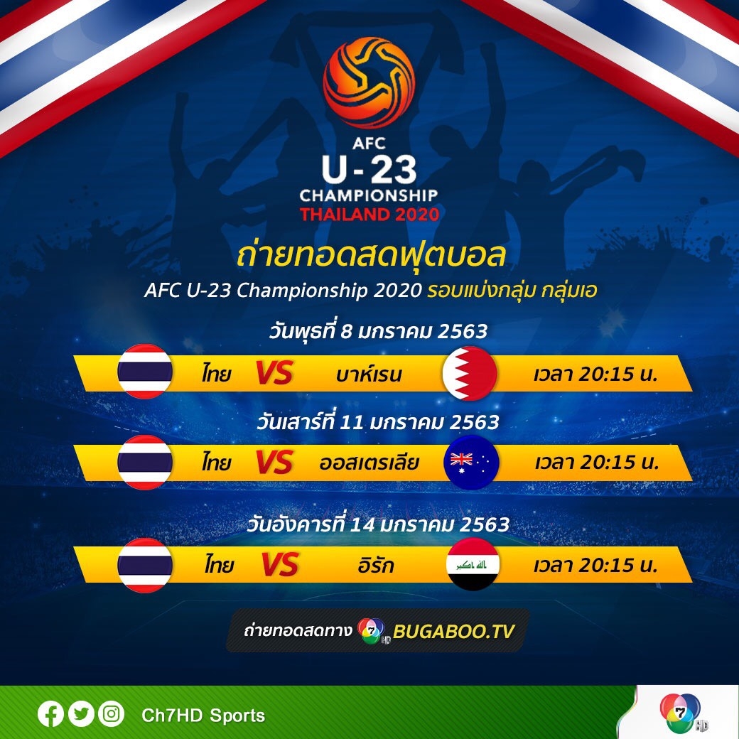 ช่อง 7HD เอาใจแฟนช้างศึก ยิงสด ศึกฟุตบอลชิงแชมป์เอเชีย AFC U-23
