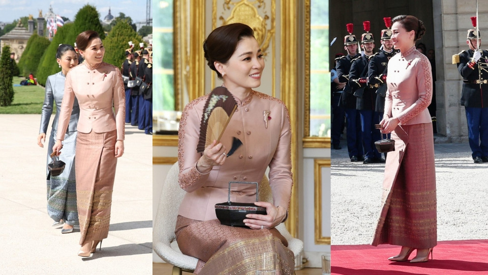 ส่องดีเทลฉลองพระองค์ “พระราชินี” ชุดไทยอมรินทร์ประยุกต์ ในการเสด็จฯ ร่วมพิธีรับเสด็จ ณ อนุสรณ์สถาน โอแตล เด แซ็งวาลิด 