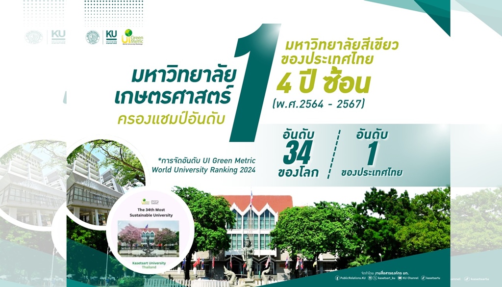 ม.เกษตรศาสตร์ ครองที่ 1 ของไทย "สถาบันการศึกษาสีเขียว" อันดับที่ 34 ของโลก