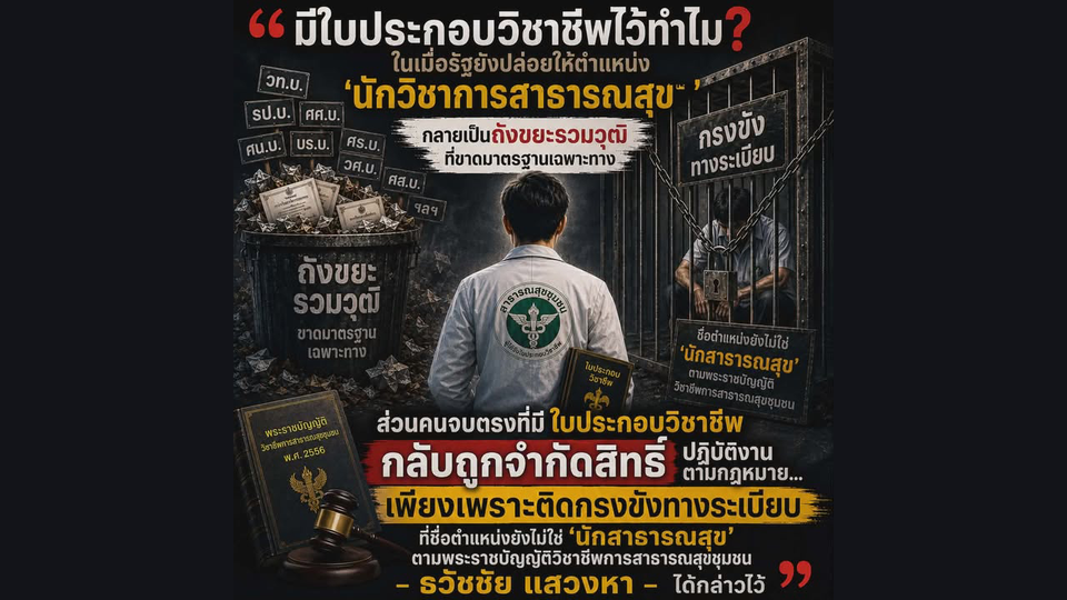 มีใบประกอบวิชาชีพไว้ทำไม?วิกฤตตำแหน่ง "นักวิชาการสาธารณสุข" ลดคุณค่าความปลอดภัยประชาชน