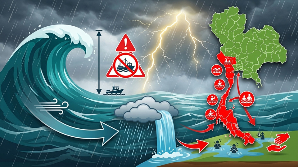 กรมอุตุฯ เตือนฉบับ 7 มรสุมแรง คลื่นสูง 4 เมตร ฝนถล่ม 5 จังหวัดเสี่ยงน้ำท่วม