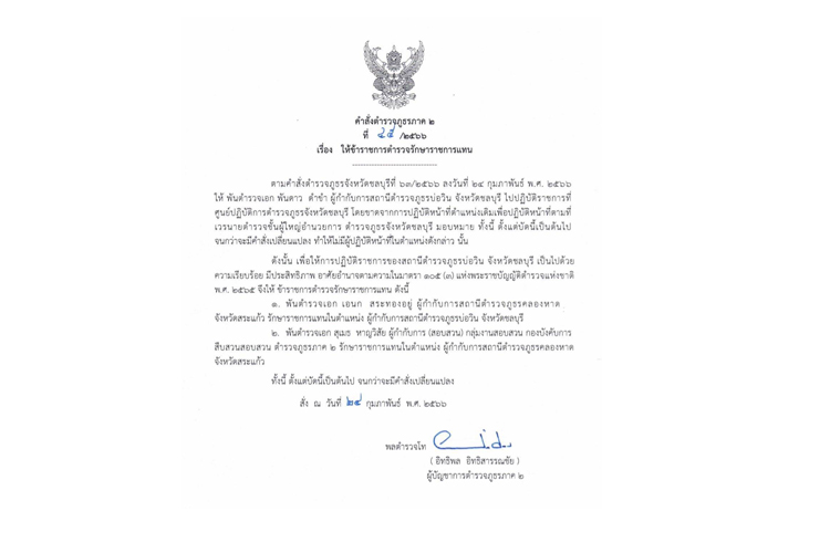สั่งย้ายด่วน พ.ต.อ.พันดาว ดำขำ ผกก.สภ.บ่อวิน พร้อมตั้งคณะกรรมการสืบสวน