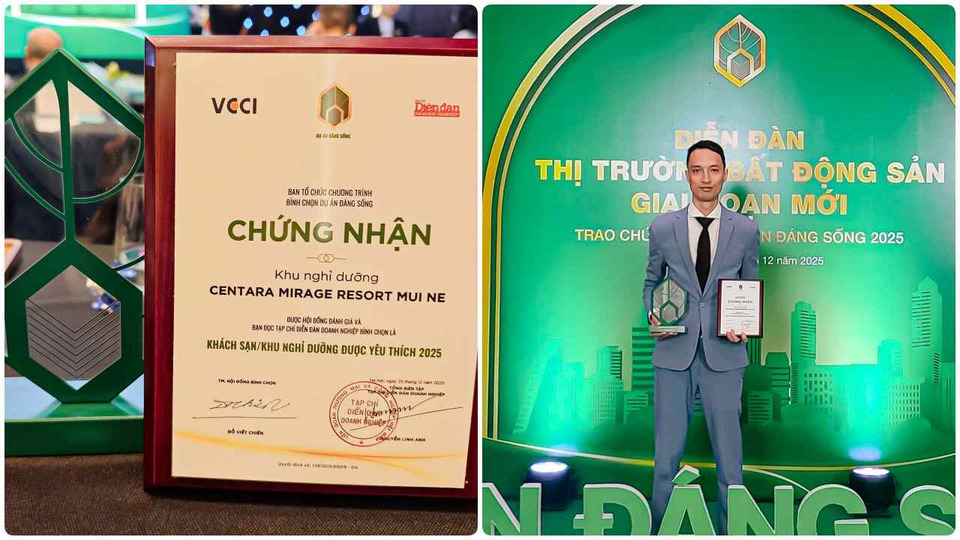 เซ็นทารา มิราจ รีสอร์ท มุยเน่ คว้ารางวัล “โรงแรมยอดนิยมแห่งปี 2025” จากเวที Livable Projects Awards เวียดนาม