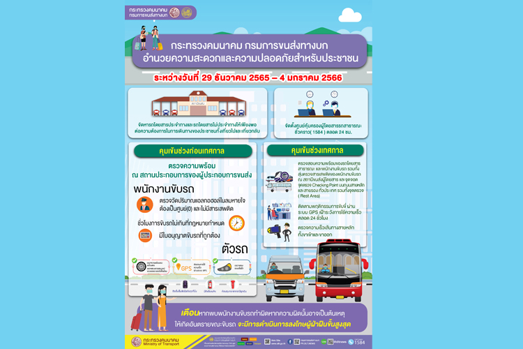กระทรวงคมนาคม-กรมการขนส่งทางบก อำนวยความสะดวกและความปลอดภัยรองรับการเดินทาง ปชช. ในช่วงเทศกาลปีใหม่ 2566