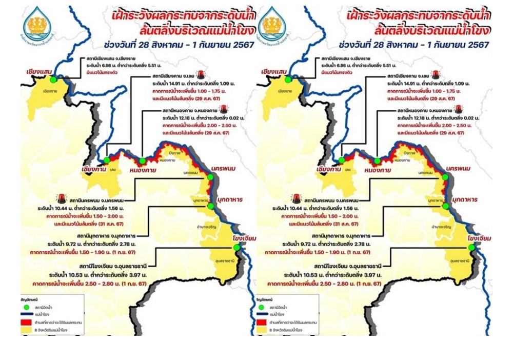 ปภ.ประสาน 8 จว. ริมฝั่งแม่น้ำโขง - ลำน้ำสาขาติดตามสถานการณ์ เตรียมพร้อมรับมือน้ำล้นตลิ่ง 28 ส.ค. - 1 ก.ย.นี้