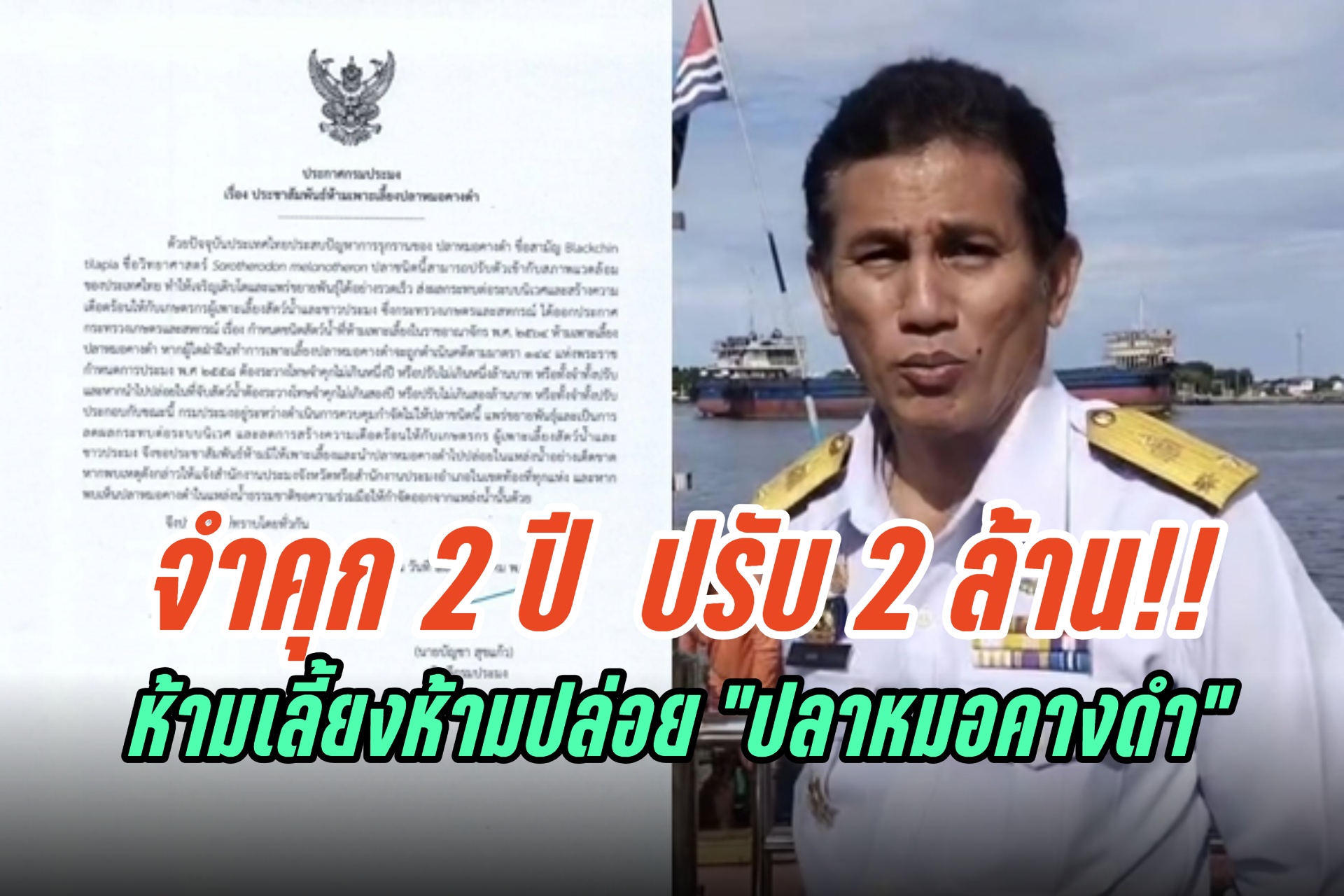 จำคุก 2 ปี  ปรับ 2 ล้าน!! ประมงสมุทรสาคร เตือนห้ามเลี้ยงห้ามปล่อยปลาหมอคางดำเด็ดขาด