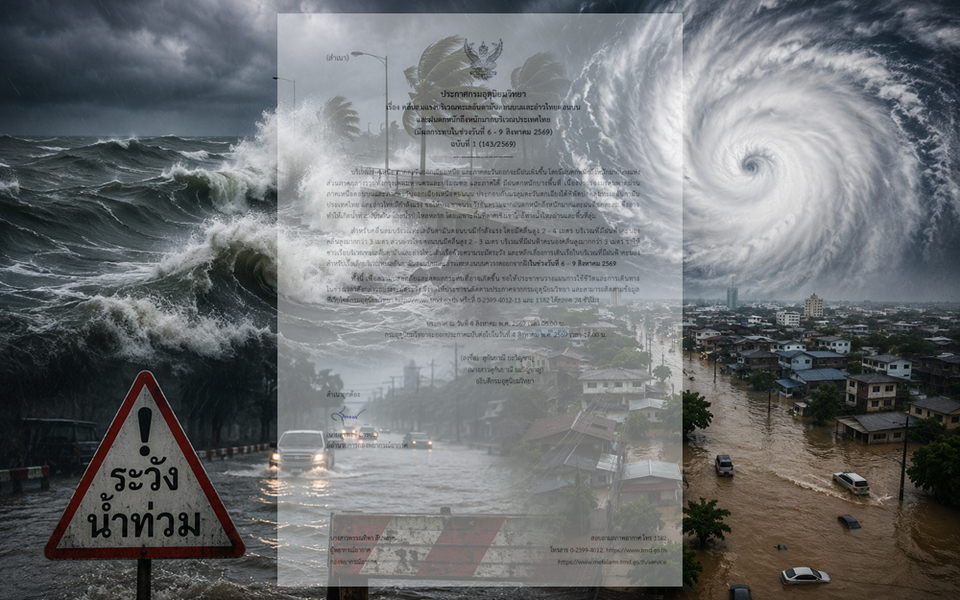 เตือนภัยขั้นสุด! อุตุฯ ออกประกาศ ฉ.1 ฝนถล่มหนักมาก-คลื่นยักษ์ 4 เมตร 6-9 ส.ค.นี้