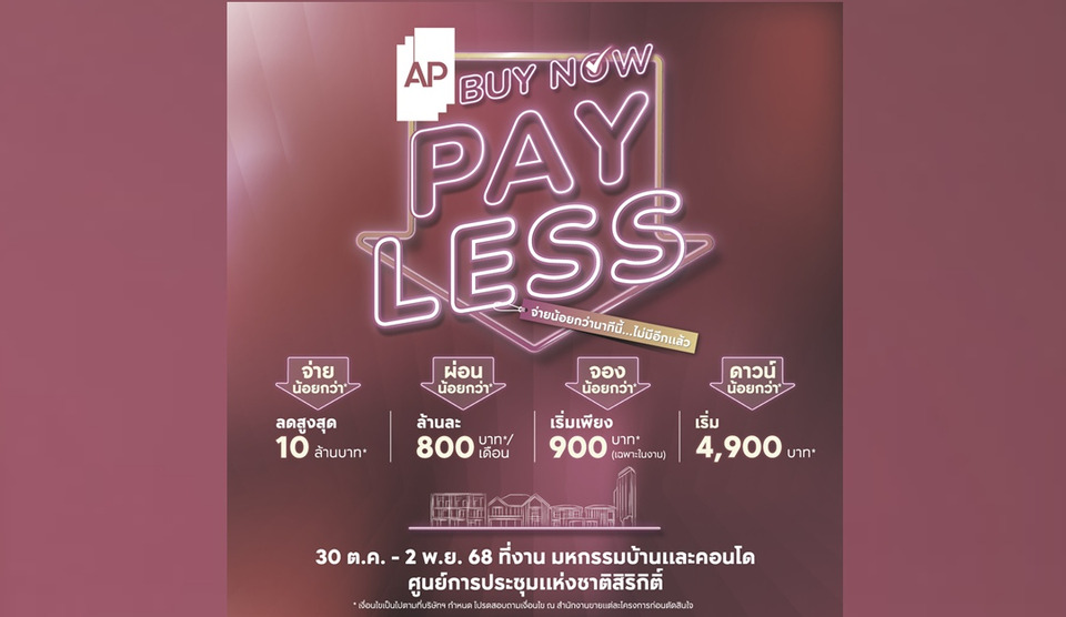 เอพี ไทยแลนด์ คัดสรร 169 โครงการคุณภาพ  พร้อมข้อเสนอพิเศษ ‘AP BUY NOW, PAY LESS’  ในงานมหกรรมบ้านและคอนโดฯ