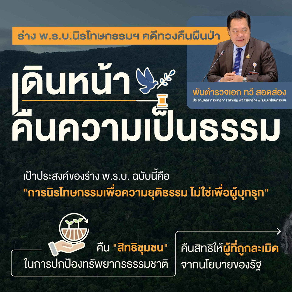 "พ.ต.อ.ทวี" เร่งผลักดัน พรบ.นิรโทษกรรมที่ดิน คุ้มครองสิทธิชุมชน ปลดแอกประชาชนผู้ยากไร้พ้นคดีป่าไม้ ที่ดินไม่เป็นธรรม