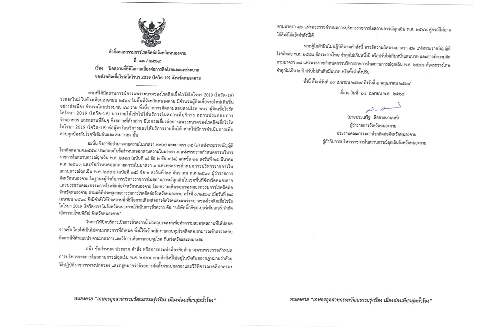 ผู้ว่าฯ หนองคาย ลงนาม ปิดบิ๊กซีซุปเปอร์เซ็นเตอร์ (อัศวรรณโพนพิสัย) ทำความสะอาดสถานที่ให้ปลอดจากเชื้อ