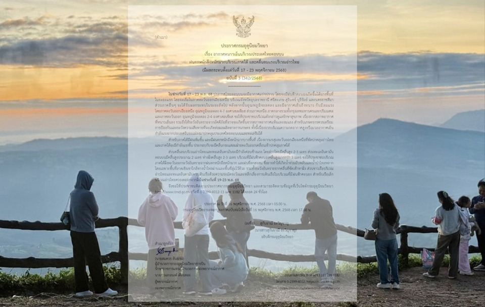 “กรมอุตุฯ” เตือนอากาศหนาวลง 4–7 องศาฯ ภาคใต้ฝนถล่ม–คลื่นลมแรง สูงกว่า 3 เมตร มีผล 17–23 พ.ย.68