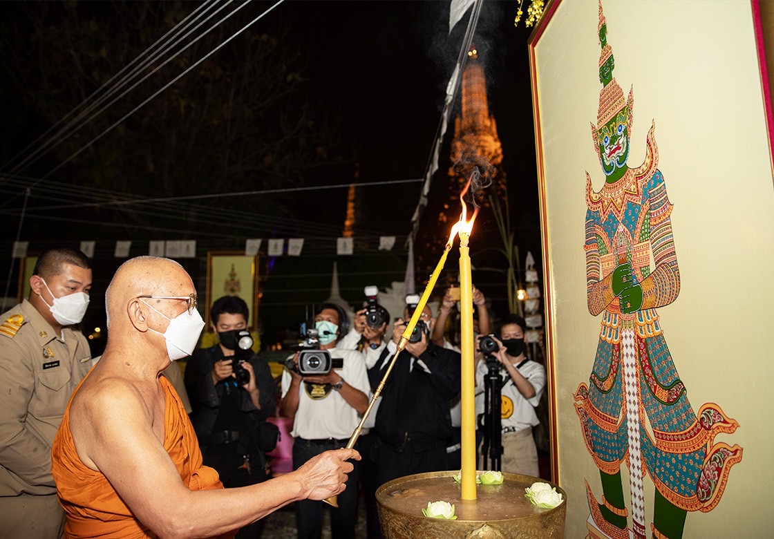 ภาพพิมพ์สีน้ำมันพญายักษ์วัดแจ้งบนผ้าใบแคนวาส ที่ระลึกพิธีสมโภชเบิกเนตรองค์พญายักษ์วัดแจ้ง