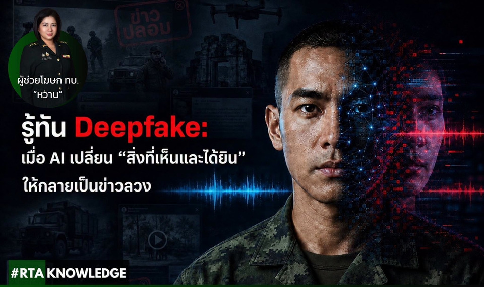 รู้ทัน Deepfake! กองทัพบกเตือน AI สร้างภาพ-เสียงสมจริง แนะ “หยุด-ตรวจ-เทียบ” ก่อนแชร์ข่าว