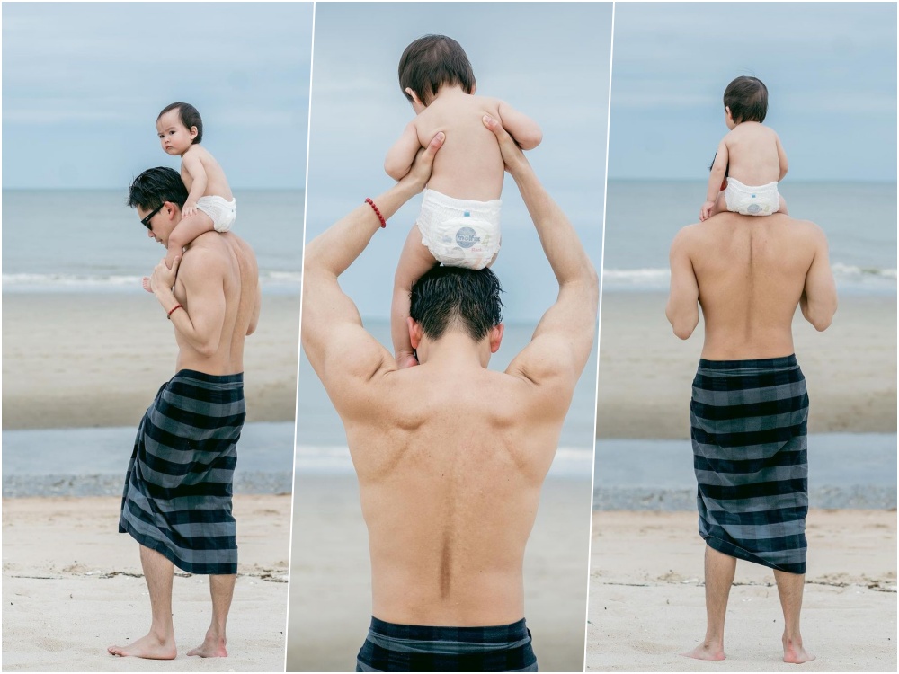 เก๋ไปอีก 'ไฮโซกรณ์ ณรงค์เดช' นุ่งผ้าขาวม้า พาลูกเดินชายหาด 