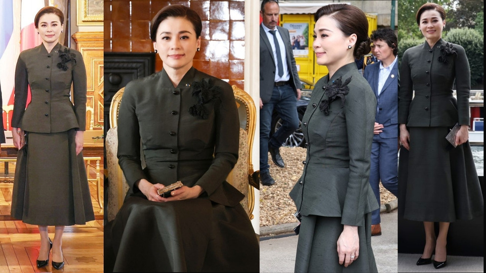  งดงามสมพระเกียรติ "พระราชินี" ทรงผ้าไหมเขียวมะกอกดีไซน์ ร่วมทอดพระเนตรฟื้นฟูแม่น้ำแซน ณ กรุงปารีส
