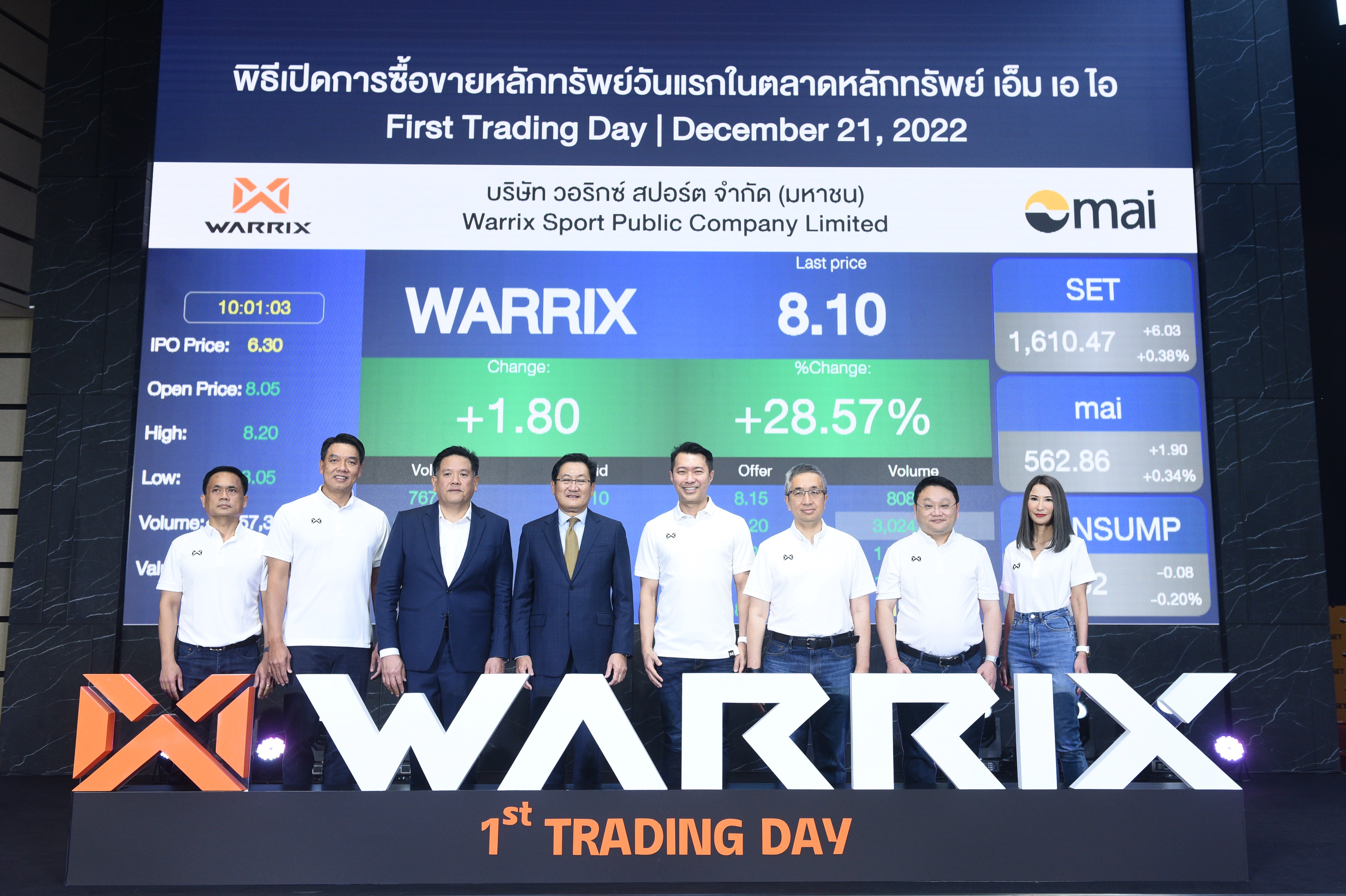 “WARRIX” เข้าซื้อขายวันแรกในตลาดหลักทรัพย์เอ็ม เอ ไอ ยกระดับความแข็งแกร่งธุรกิจ Sport-Health & Lifestyle ครบวงจร  