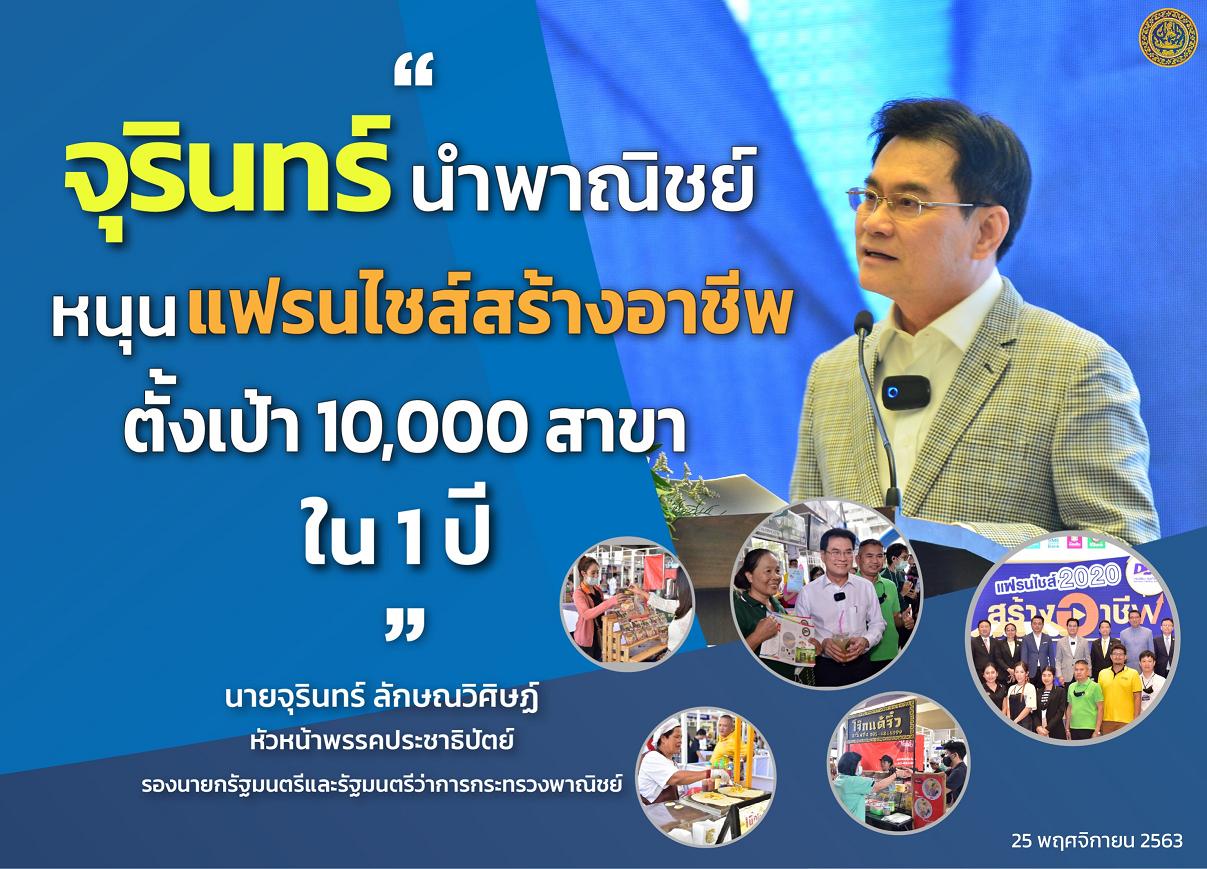 “จุรินทร์”นำทัพพาณิชย์ หนุนแฟรนไชส์สร้างอาชีพ ตั้งเป้า 10,000 สาขาใน 1 ปี สร้างฐานราก ศก.